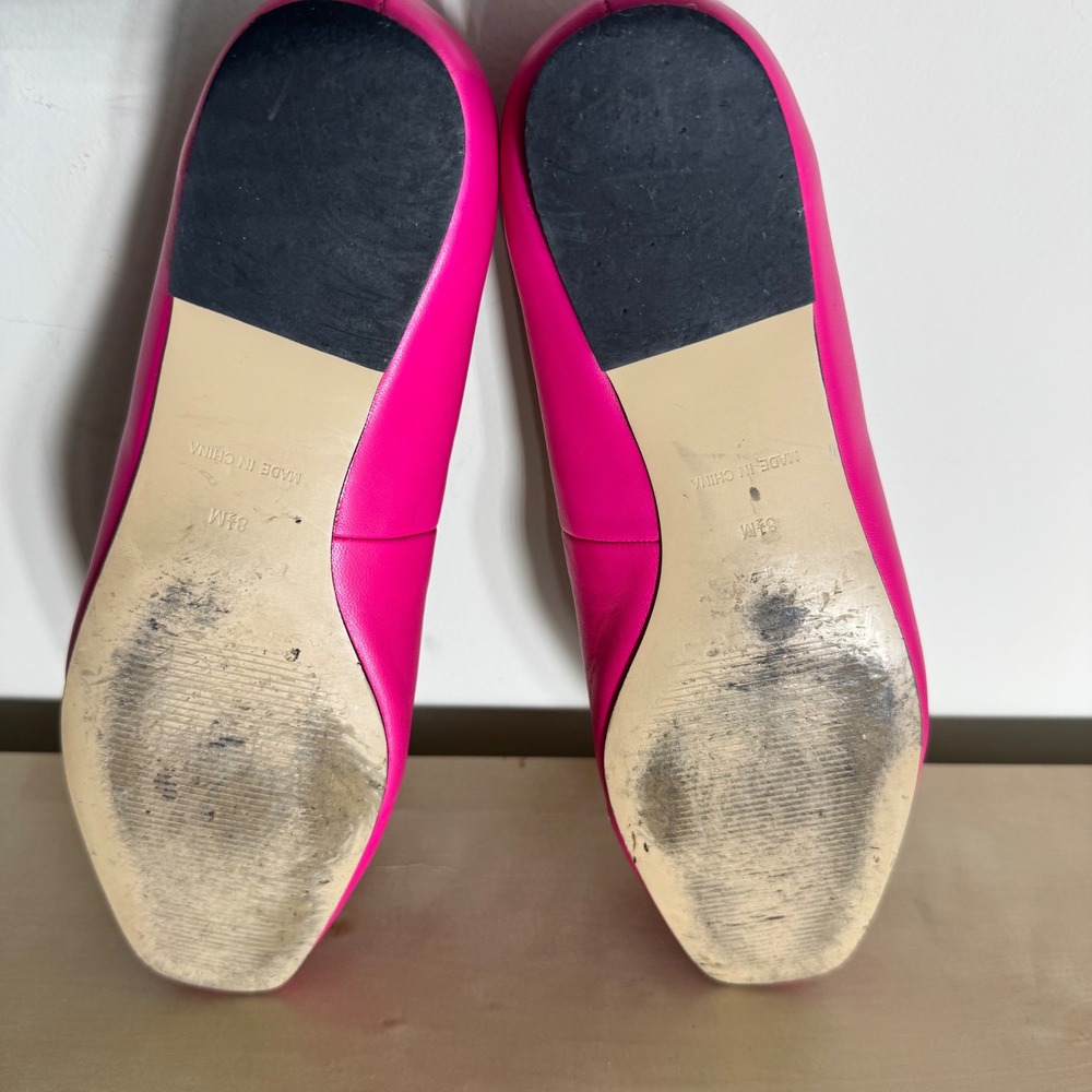 Talbots Hot Pink Leather Ballet Flats Pom Pom Detail Womens 8.5M Fuchsia Shoes - Picture 13 of 16